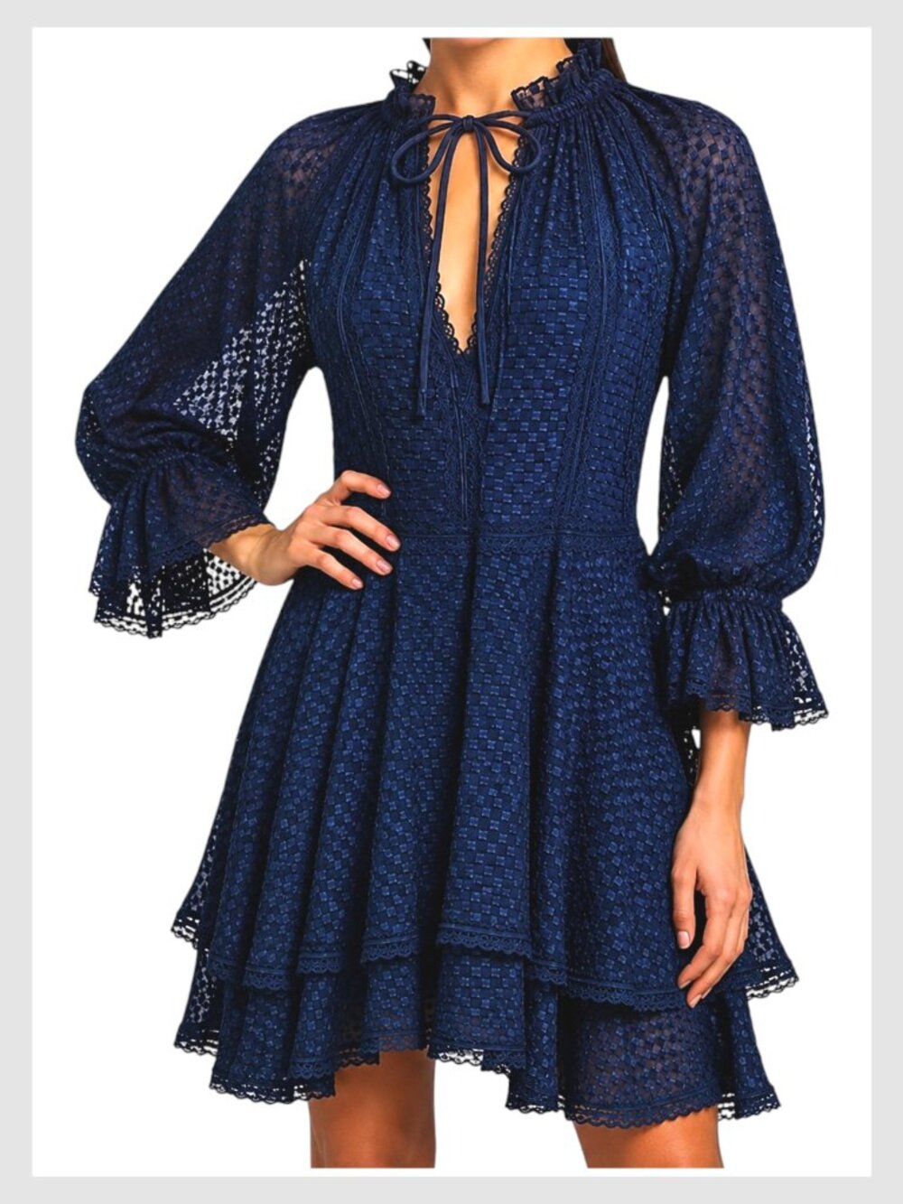 Alice + Olivia Handkerchief Mini Dress Navy Chiffon Tiered Size 0 S